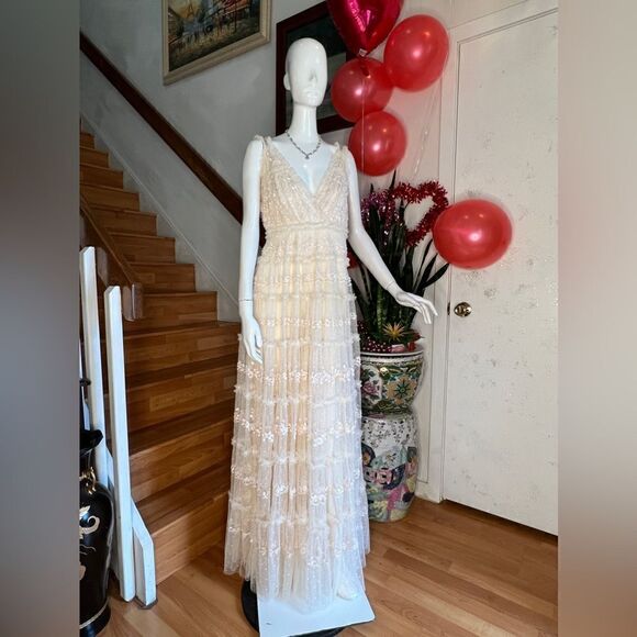 Needle & Thread BHLDN V-Neck Long Lace Wedding Dresses - Picture 6 of 8